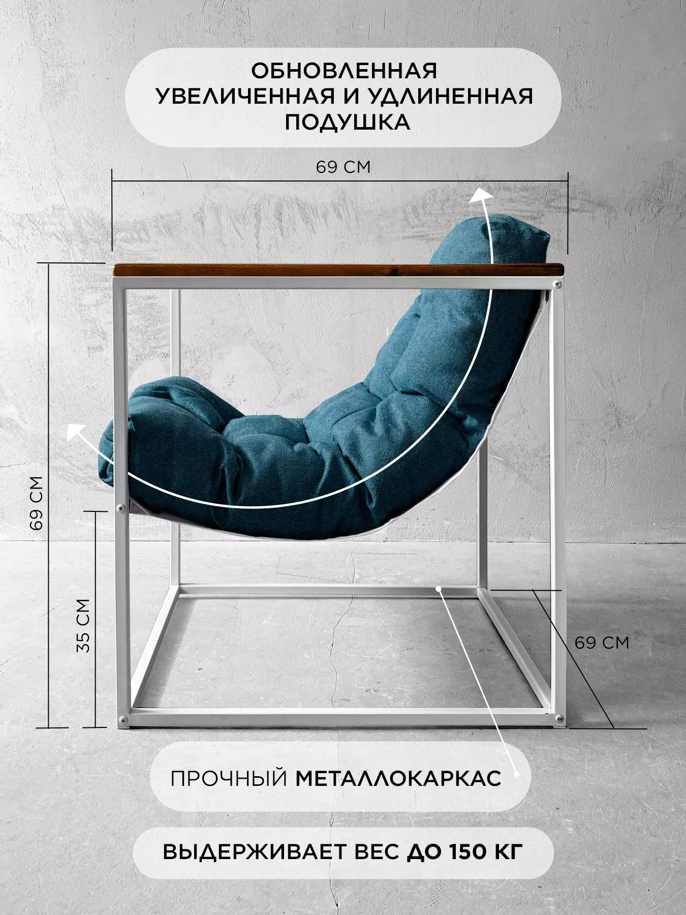 Кресло для отдыха Лофтовик ++ рогожка голубой, белый металл — фото 2